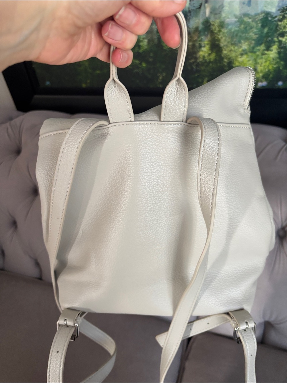 Simons White Minimal Flap Drawstring Backpack - Picture 7 of 7